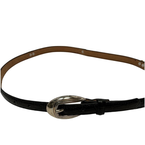 Brighton Black Croc Embossed Leather Heart Concho Belt Silver Buckle B10293 32 M - Picture 3 of 6